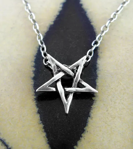 Vista 2 de Woot & Hammy Tiny Second Degree Inverted Pentagram Pendant Necklace Baphomet Satanic Symbol with 20" (18" + 2" extender) Sterling Silver Chain