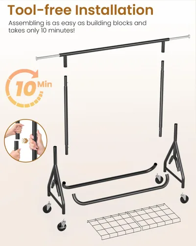 Vista 5 de Perchero de Ropa Resistente, Perchero de Ropa de Metal con Capacidad de 450 Libras, Percheros Rodantes para Colgar Ropa con Ruedas Bloqueables