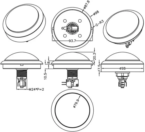 Vista 3 de EG starts 4inches Arcade botones 100mm Tipo de más grandes Big Dome Convex iluminado LED iluminado Push Button para Arcade Machine Kit de bricolaje