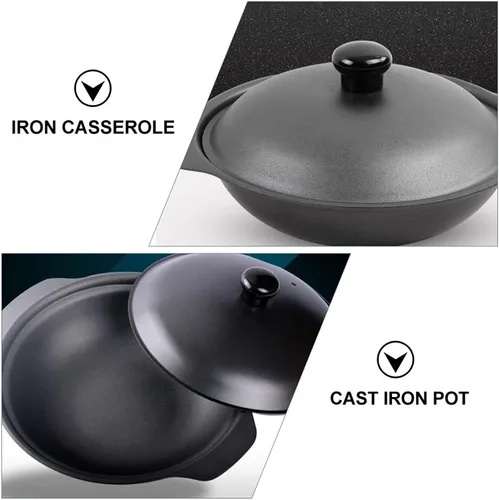Vista 4 de Cabilock Hogar Pequeño Hierro Pot Basics Esmalte Hierro Fundido Claypot: Sartén Cazuela Cubierta 7.1 in Olla De Arcilla Olla De Arroz