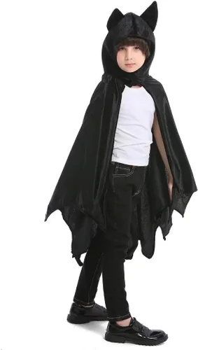 Vista 4 de OLLULL Disfraz de superhéroe para cosplay, capa de murciélago para niños y niñas, disfraz de superhéroe de Halloween, color negro