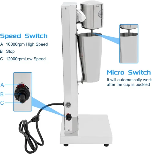 Vista 2 de Mezclador de leche de 110 V, 180 W, 22.0 fl oz, mezclador de soporte, mezclador de cóctel, mezclador de bebidas eléctricas, 18000RMP, máquina