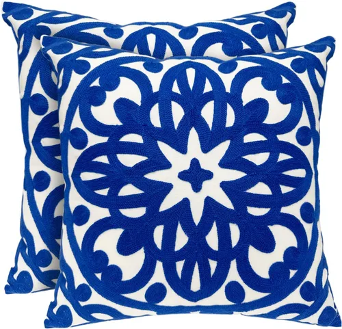 Vista 38 de Alysheer Funda de almohada decorativa bordada de 18 x 18 pulgadas, acogedora y fresca funda de cojín bohemia con diseño de mandala chic de punto