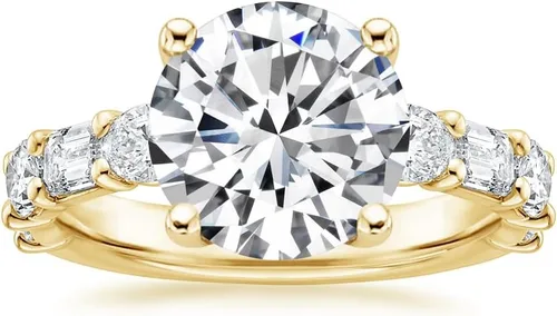 Vista 3 de IGI - Anillo de compromiso de diamantes creados en laboratorio de 4.0 quilates con diamantes de laboratorio redondos blancos de excelente corte