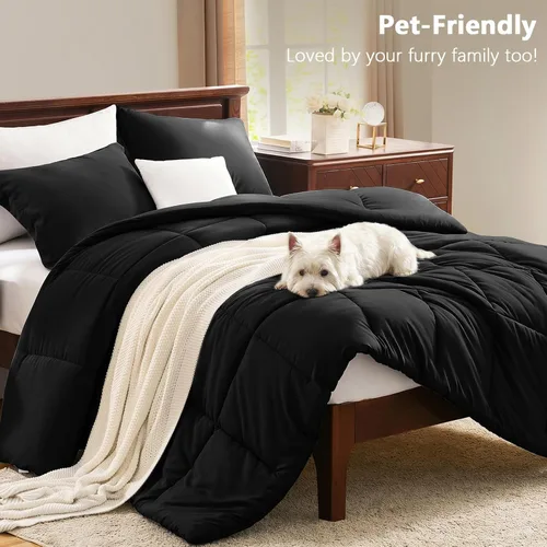 Vista 8 de CozyLux Juego de edredón Super King, juego de ropa de cama negro ceniza de 270GSM para todas las estaciones, juego de cama de 3 piezas cosidas