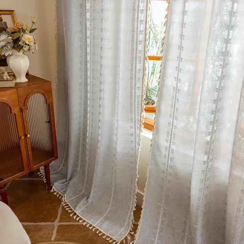 Vista 28 de Cortinas blancas de 96 pulgadas de largo, juego de 2 paneles de cortinas filtrantes de luz de piso a techo, cortinas de privacidad para sala