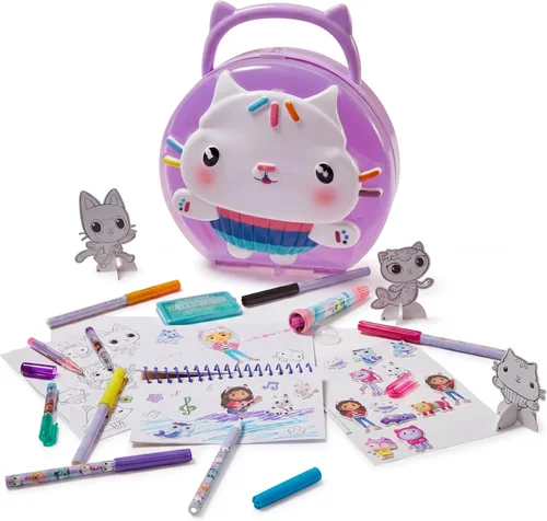 Vista 6 de Gabby's Dollhouse - Juego de actividades para colorear y calcomanías con estuche de viaje para niños Gabby Dollhouse Crafts, Travel Art Kit with