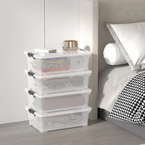 Vista 4 de Sandmovie Paquete de 4 cajas de almacenamiento de 20 cuartos de galón debajo de la cama, contenedores de plástico con ruedas y tapas, contenedores