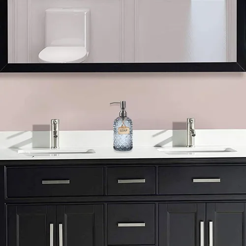 Vista 3 de Dispensador de jabón de vidrio para manos y platos de baño y cocina con bomba de acero inoxidable 304 a prueba de óxido (gris)