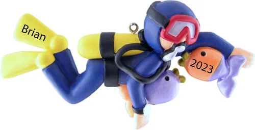 Vista 9 de Adorno de Navidad de buceo personalizado 2024, regalo de buceo, adorno de buceo, regalo de buceo, figura de buceo, adorno de natación, accesorios