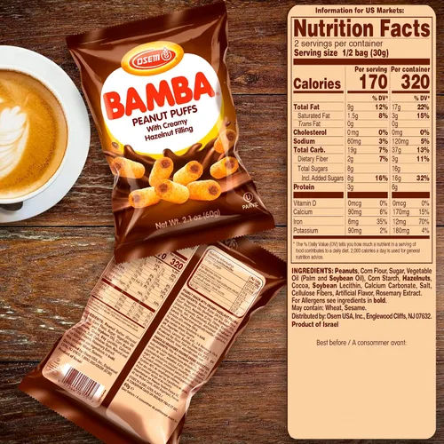 Vista 2 de Osem Bamba - Bocadillos de mantequilla de maní, relleno de avellana, bolsa