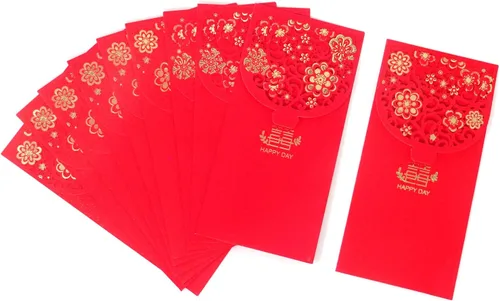 Vista 9 de Honbay - 10 sobres chinos rojos Lucky HongBao, 7.0 x 3.3 in/6.97 x 3.35 pulgadas - Felicitaciones y prosperidad (Bendición)