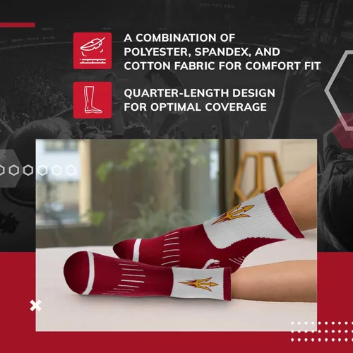 Vista 4 de For Bare Feet Adult NCAA Surge Quarter Length Crew Socks - All Weather Performance - Men & Women - Enhance Your Team Footwear