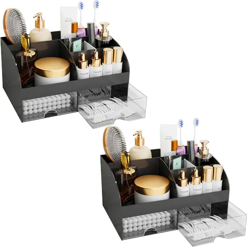 Vista 8 de Organizador de maquillaje con cajones, almacenamiento de cosméticos para tocador y encimera de baño, soporte de belleza para lápiz labial y brochas