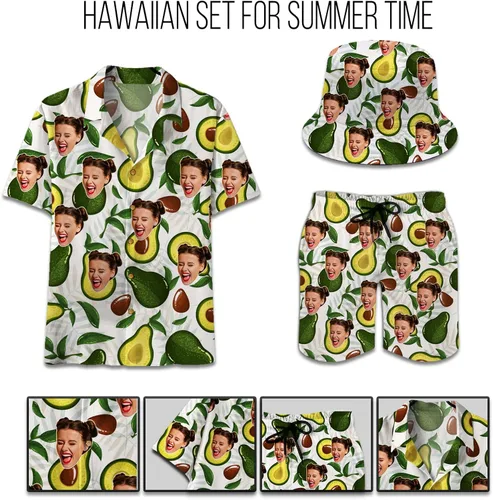 Vista 3 de The Mighty Myth Camisa unisex hawaiana tropical personalizada con cara personalizada Aloha camisa manga corta frutas florales camisas S-5XL