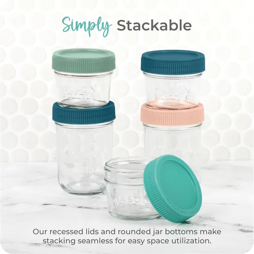 Vista 5 de Mason Bottle Tarros de almacenamiento de leche materna de 4 onzas (paquete de 12) – Recipientes de vidrio reutilizables para alimentos para bebés