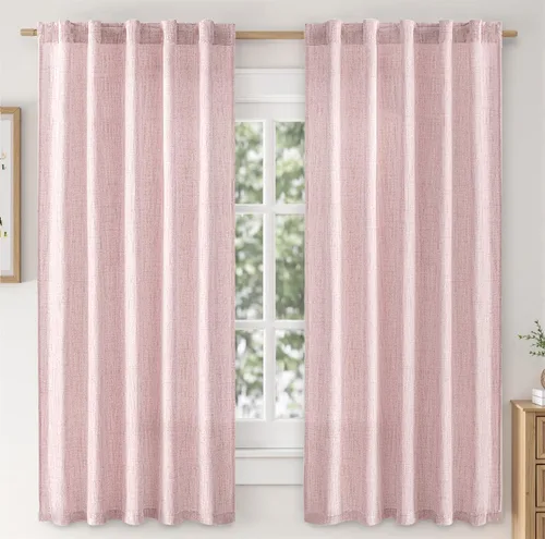 Vista 17 de MIULEE - Cortinas de lino sintético de 96 pulgadas de largo, 2 paneles, cortina semitransparente natural con pestaña trasera, bolsillo para barra