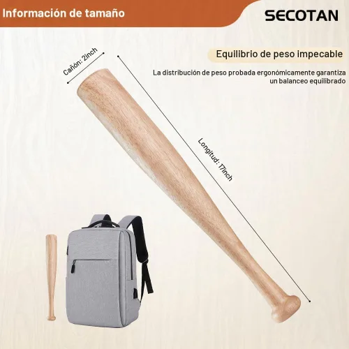 Vista 2 de Bate de entrenamiento de béisbol de madera, bate de madera duradero y resistente, ideal para la práctica de bateo de sóftbol, bate de diseño