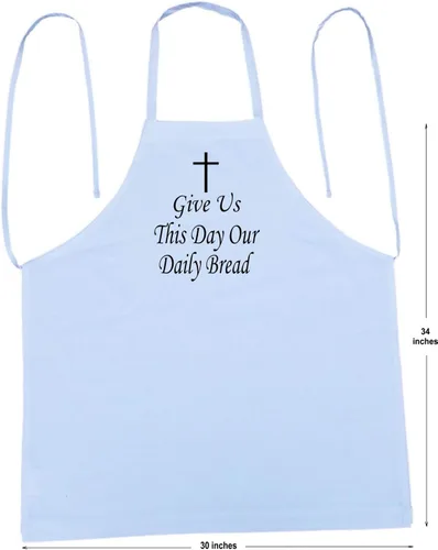 Vista 3 de CoolAprons Delantal cristiano Give Us This Day Our Daily Bread, delantales de cocina blancos, lazos extra largos