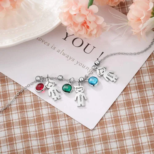 Vista 5 de Gemszoo - Collar personalizado de 1 a 5 niños con colgante para madres para mujer con piedra de nacimiento personalizado para niños y niñas