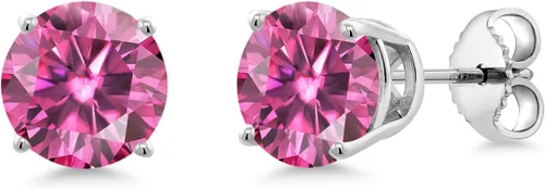 Vista 114 de Gem Stone King Aretes de plata de ley 925 con piedra natal redonda de 0.276 in para mujer