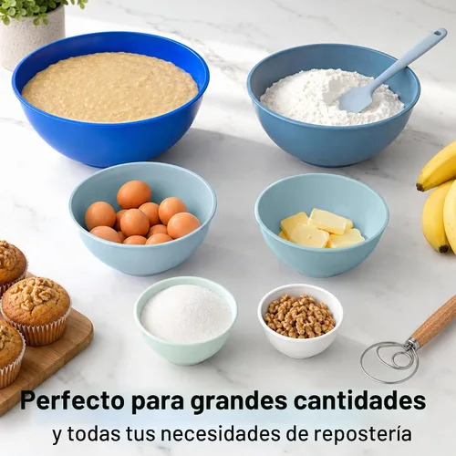 Vista 4 de Zulay Kitchen Juego de 12 tazones de plástico para mezclar con tapas, a prueba de fugas, aptos para microondas y congelador, apilables, para Azul