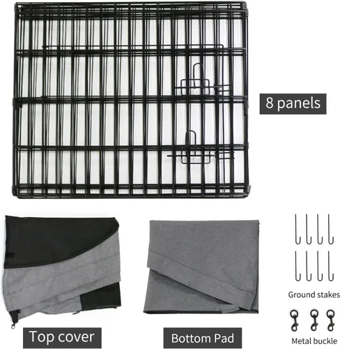 Vista 25 de PETIME - Corral plegable de metal para ejercicio de perros/Parque de juegos para cachorros con 8 paneles para interior/exterior, valla de patio