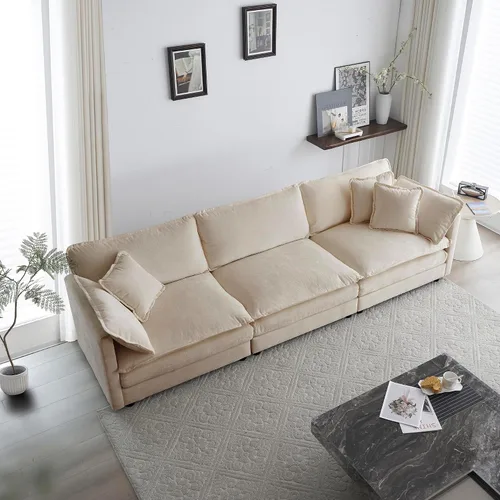 Vista 8 de Sofá nube de gran tamaño con asiento profundo de 25.52 pulgadas, cómodo sofá biplaza de chenilla, moderno juego de sofás modulares seccionales, Beige