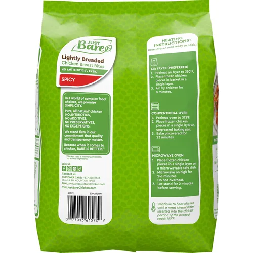 Vista 9 de Just Bare® Pechugas de pollo ligeramente empanadas y picantes Totalmente cocinadas 16 G de proteína Congeladas 1.50 LB
