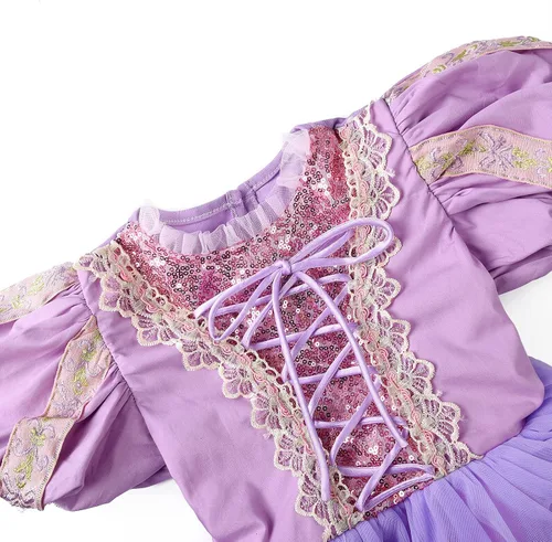 Vista 4 de JerrisApparel Disfraz de princesa de lujo para niñas, vestido de cosplay morado, fiesta de disfraces de Halloween