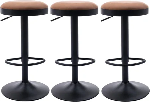 Vista 13 de Taburetes de bar sin espalda, taburetes de bar ajustables redondos individuales para encimera de cocina, taburete giratorio de altura de barra, beige