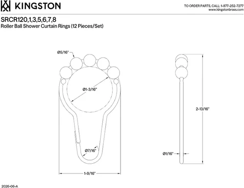 Vista 3 de Kingston Brass SRCR120 - Anillos de cortina de ducha (12 piezas/juego) en negro mate