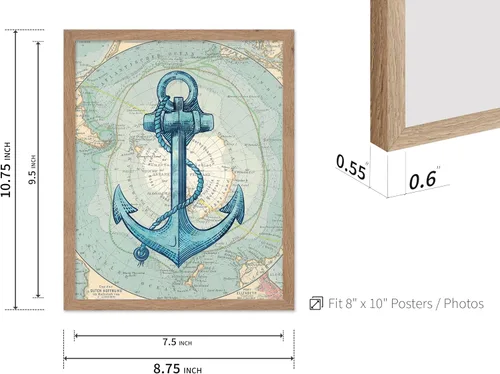 Vista 3 de Poster Master Póster vintage de mapa de la Antártida, impresión de ancla retro, arte acuático, arte de pared náutico, regalo para hombres y mujeres