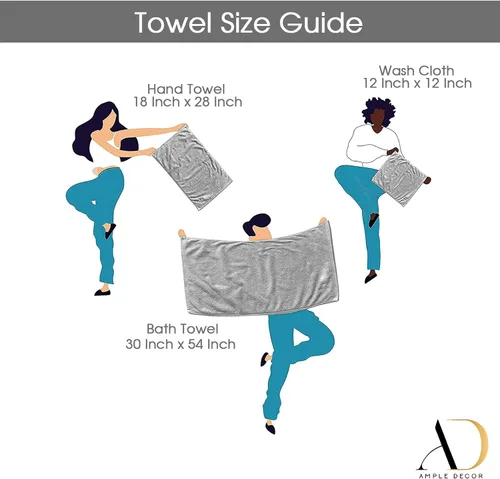 Vista 5 de Ample Decor Juego de 12 toallas de baño de 600 GSM, 100% algodón, 4 toallas de baño, 4 toallas de mano, 4 paños de lavado, absorbentes y suaves