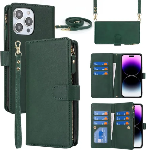Vista 14 de SailorTech Funda para iPhone 15 Pro con cartera, diseño para iPhone 15 Pro, tarjetero con cremallera y ranura para efectivo, funda de cuero