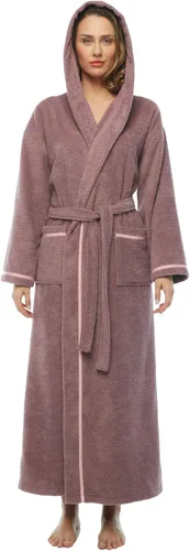 Vista 13 de Arus Bata de baño clásica con capucha para mujer, bata de algodón turco con opciones de longitud completa Negro