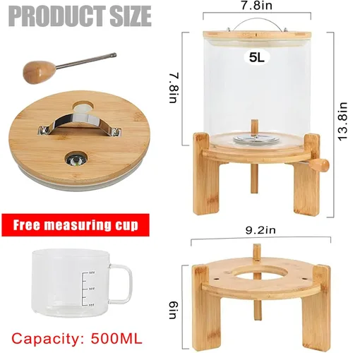 Vista 7 de Dispensador de arroz de 5 L, cubo de vidrio dispensador de granos, dispensador de cereales para cocina y organización de despensa, recipiente grande