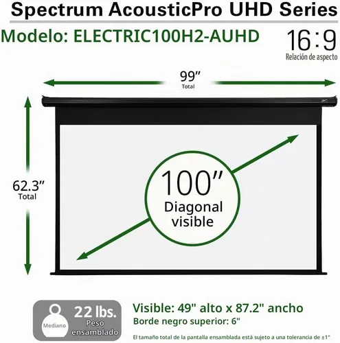 Vista 10 de Elite Screens Spectrum AcousticPro UHD, pantalla de proyector eléctrica motorizada de 100 pulgadas sin moiré, tejido perforado transparente al Negro