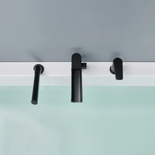 Vista 9 de Wowkk Grifo de Bañera Cascada de Bañera Romana Negro Montaje en Cubierta Grifos de Bañera de Latón Relleno de Bañera Grifos de Baño con Ducha de Mano
