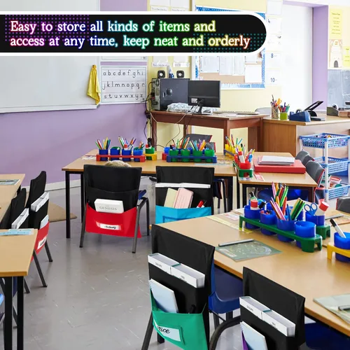 Vista 4 de Maitys 24 bolsillos de almacenamiento para sillas de 16 x 19 pulgadas, organizador grande para asientos de aula, almacenamiento de asientos de 8