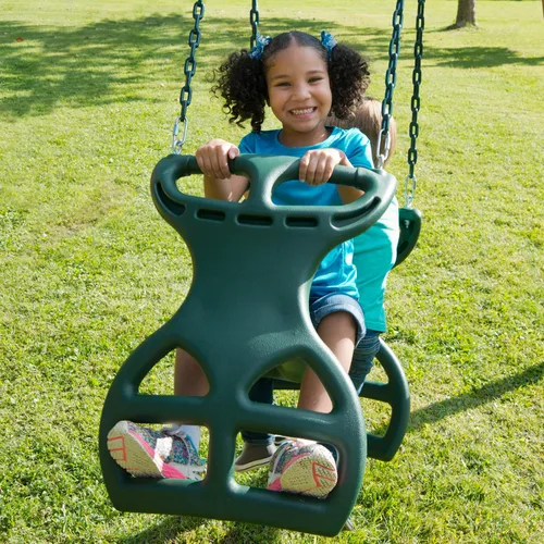Vista 3 de Gorilla Playsets 04-0037-G Columpio de planeador de doble paseo espalda con espalda tándem, verde, cadenas recubiertas de plástico verde, columpio