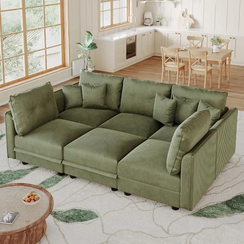 Vista 16 de LLappuil Sofá cama modular con diván de almacenamiento, sofá cama modular de pana para sala de estar, apartamento, beige
