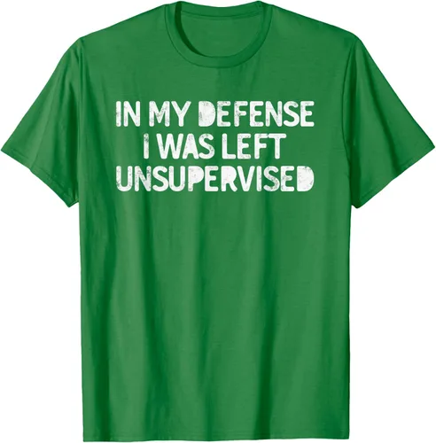 Vista 3 de Camiseta divertida con texto en inglés "Saying In My Defense I Was Left Unsupervised" Negro