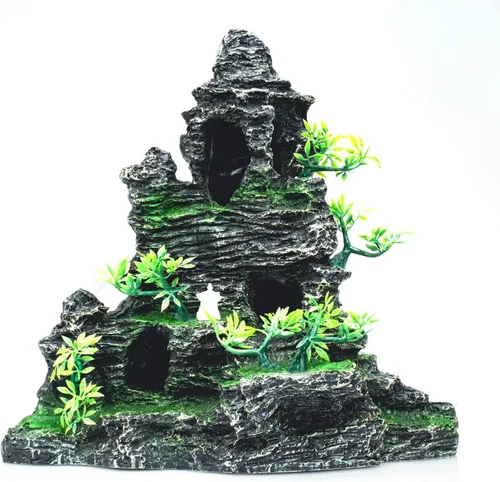 Vista 8 de Adornos Grandes para Acuario - Adorno de Acuario con Vista a la Montaña, Casa en el Árbol, Cueva, Puente, Resina, 10.24x9.45x5.12 pulgadas, C
