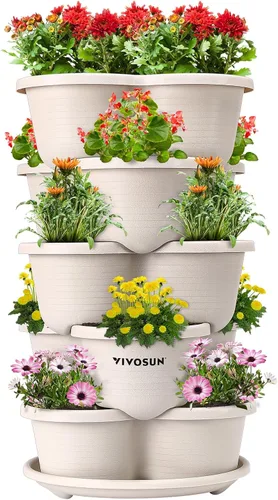 Vista 10 de VIVOSUN - Jardinera vertical apilable de 5 niveles para fresas, flores, hierbas y verduras, color marrón