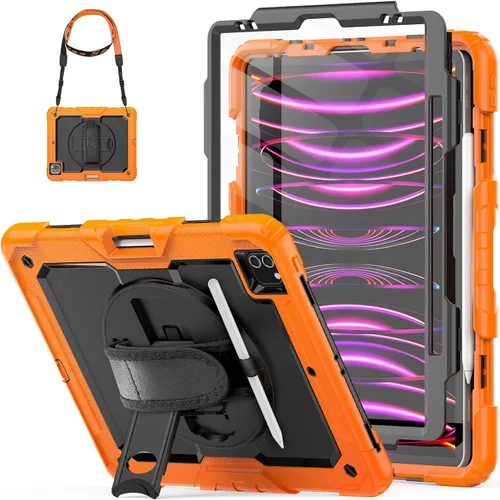 Vista 9 de HXCASEAC - Funda para iPad mini 7 (A17 Pro) / iPad mini 6 de 8,3 pulgadas, a prueba de golpes Pencil Holder Hand Strap Screen Protector