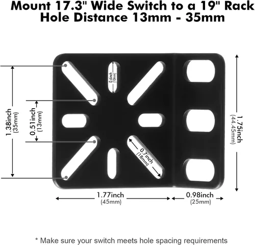 Vista 2 de MokerLink Kit de montaje en rack para interruptores de 17.3 pulgadas de ancho, distancia de orificio ajustable, kit universal, compatible