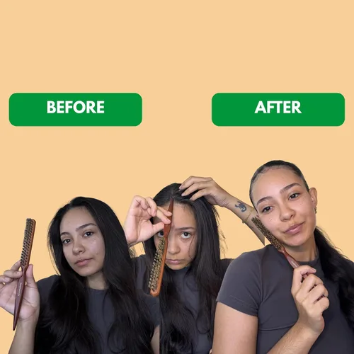 Vista 5 de GranNaturals Cepillo de pelo de cerdas duras para mujer, peine rígido y liso con cola de rata para seccionar el cabello, utilizado para control