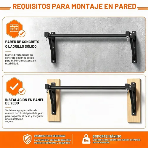 Vista 5 de Wall Mounted Pull Up Bar, 650LB Heavy Duty Multi Grip