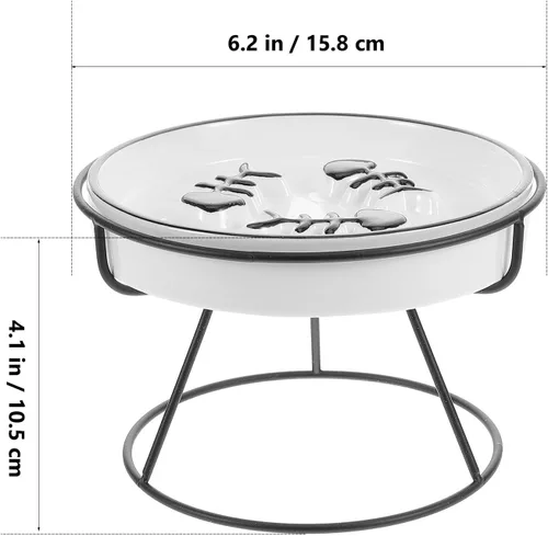 Vista 2 de Ceramic Cat Bowl Elevated Slow Feeder with Iron Stand